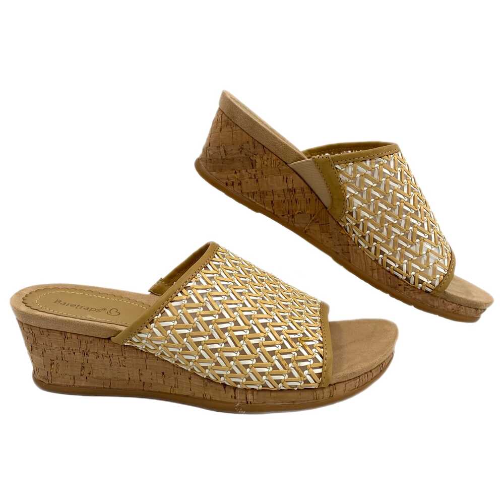 BareTraps Beige White Woven Open Toe Wedge Sandals | Womens 9